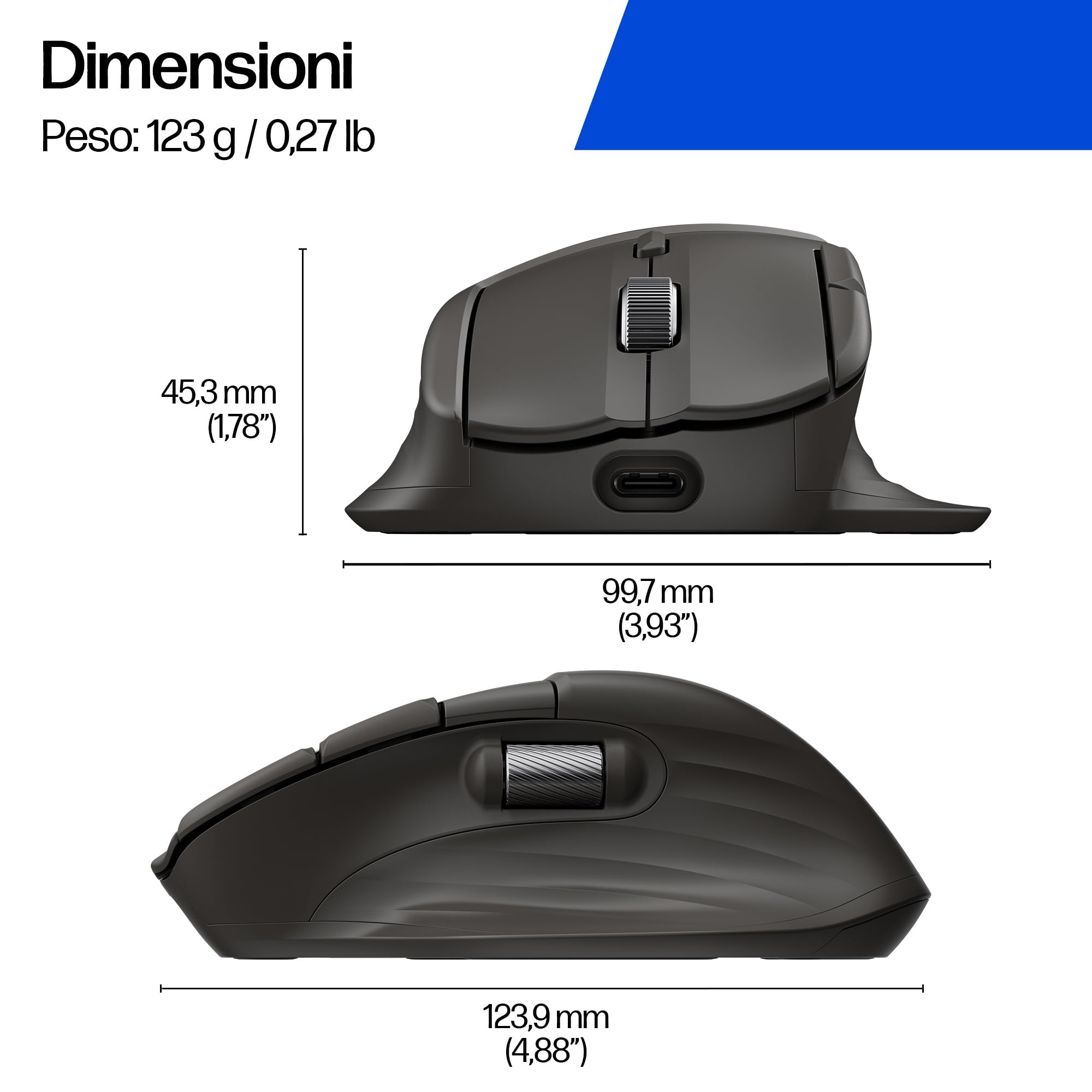 hp-780m-mouse-wireless-ergonomico-ricaricabile-supercondensatore-6k-dpi-bluetoot image 5
