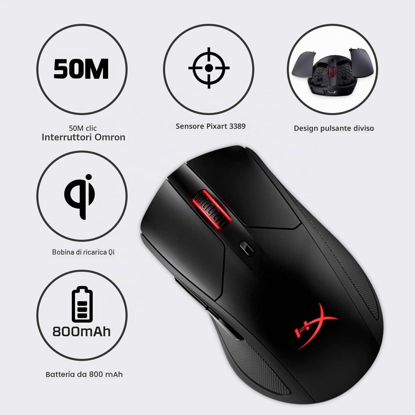 hyperx-pulsefire-dart-mouse-gaming-wireless-2-4-ghz-con-sensore-pixart-16000-dpi image 6