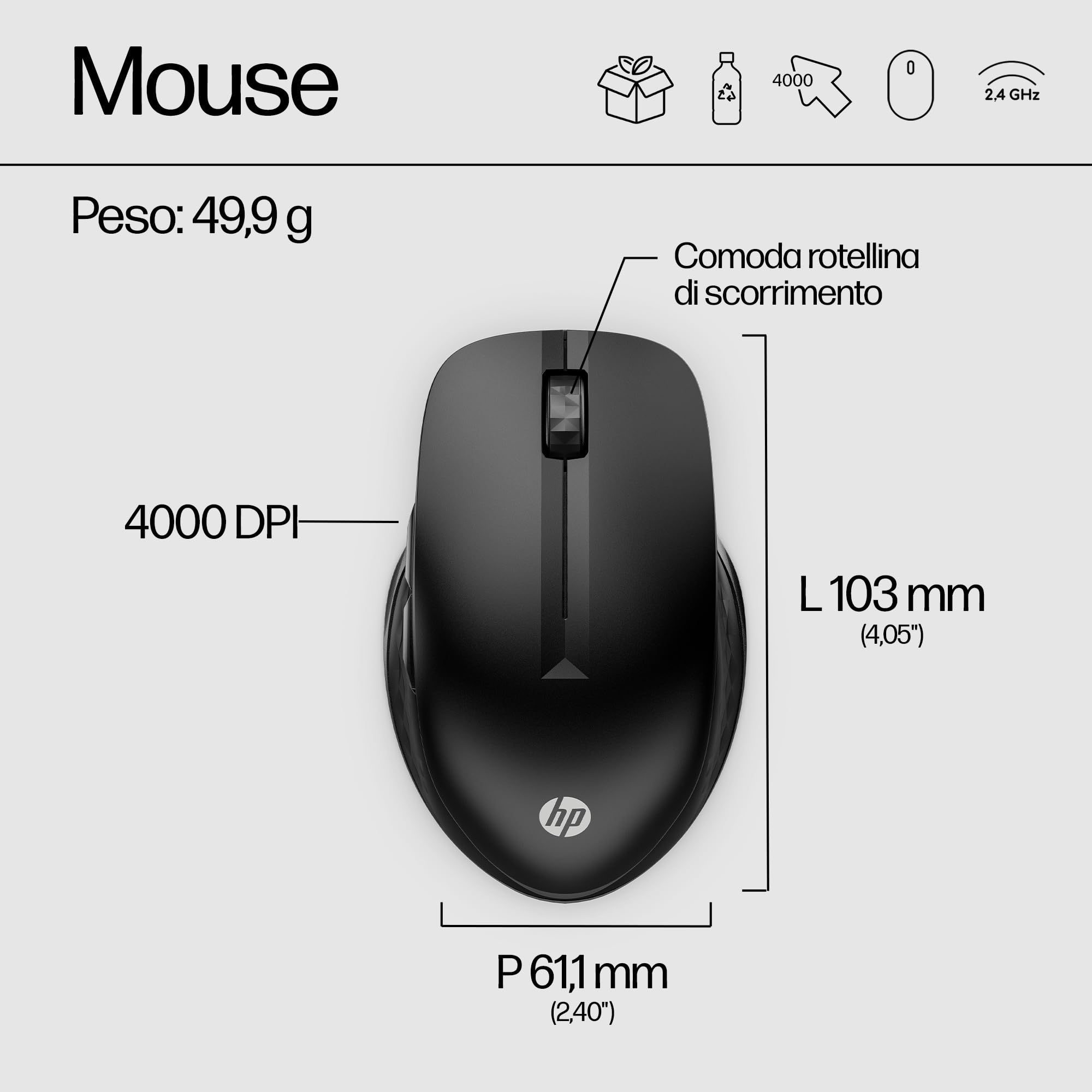 hp-430-mouse-wireless-dual-mode-con-dongle-usb-a-2-4-ghz-e-bluetooth-5-2-sensore image 4