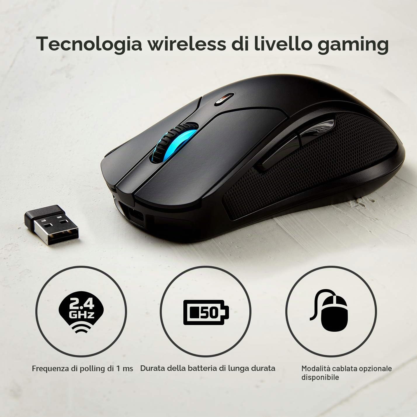 hyperx-pulsefire-dart-mouse-gaming-wireless-2-4-ghz-con-sensore-pixart-16000-dpi image 2