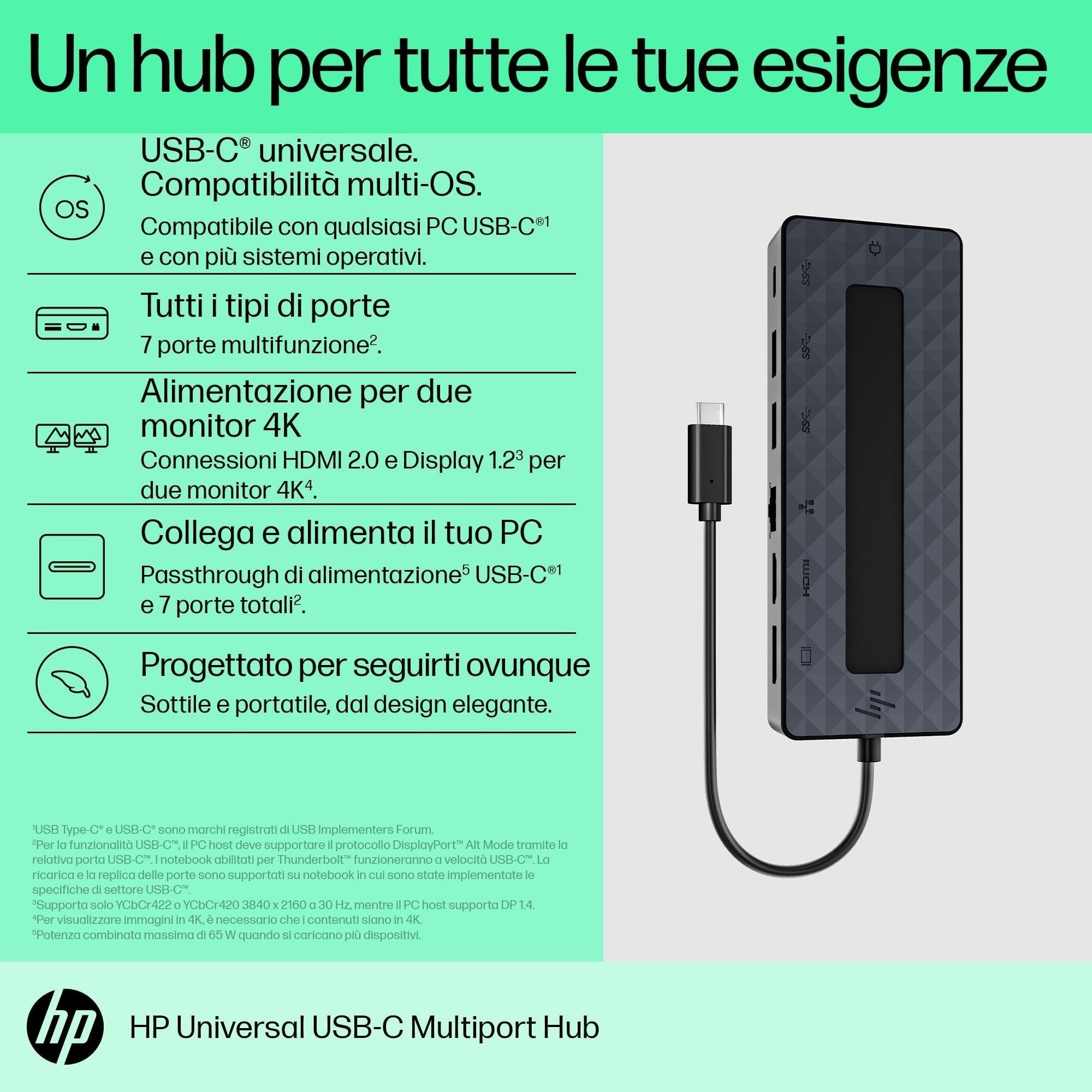 hp-hub-multiporta-usb-c-universale-con-power-delivery-e-displayport-nero-compatt image 4