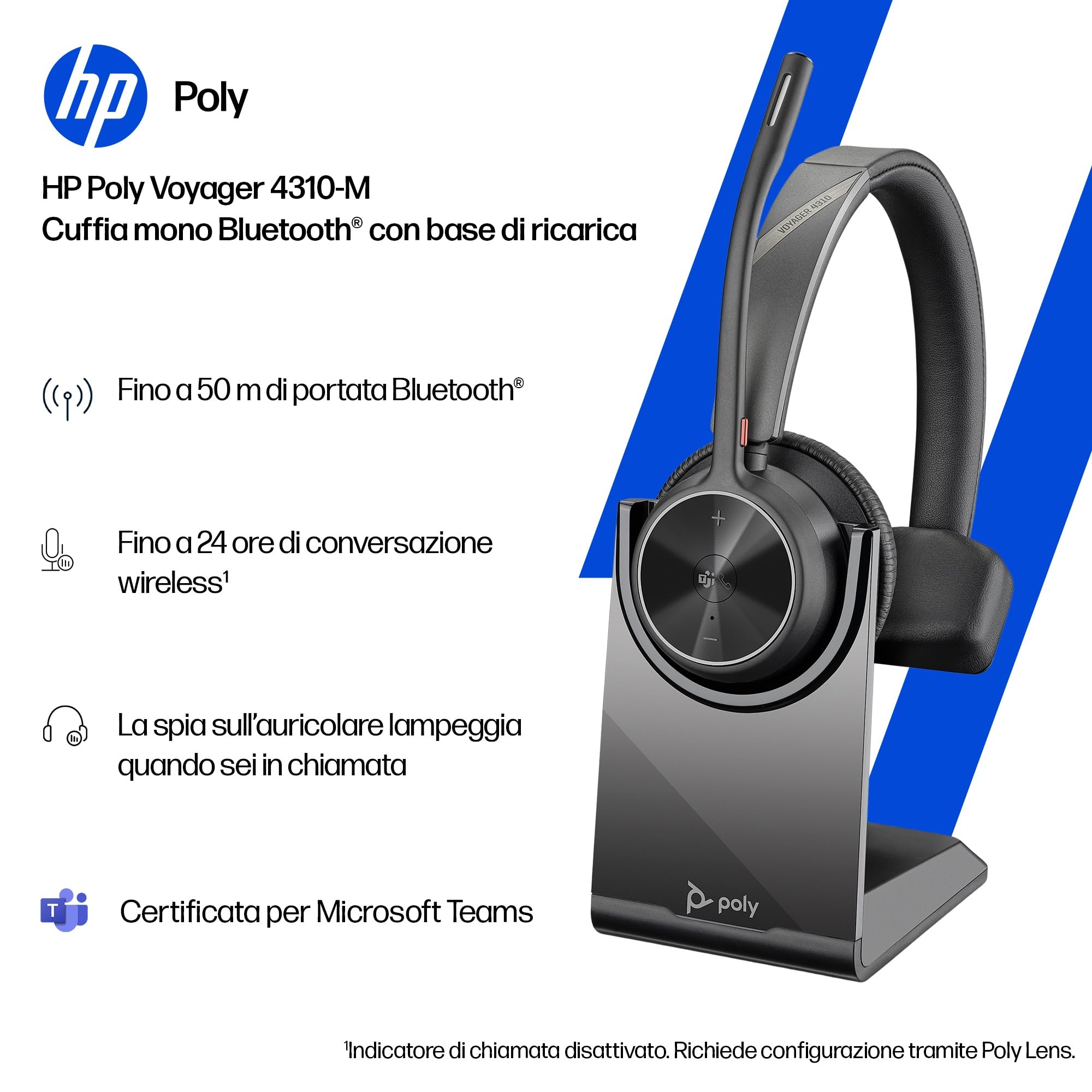 hp-poly-voyager-4310-uc-cuffia-monoaurale-wireless-bluetooth-con-dongle-usb-c-bt image 4