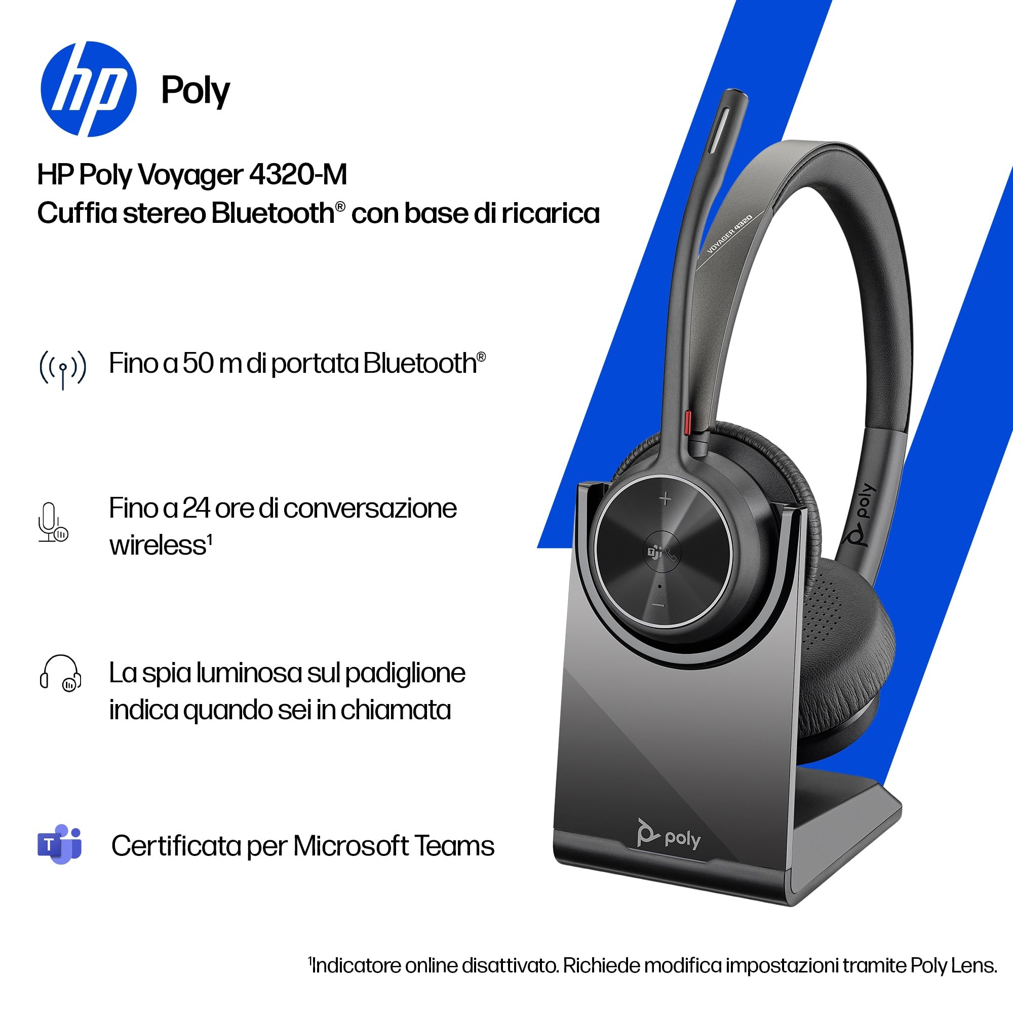 poly-voyager-4320-uc-cuffia-wireless-con-microfono-boom-bluetooth-5-1-dongle-usb image 4