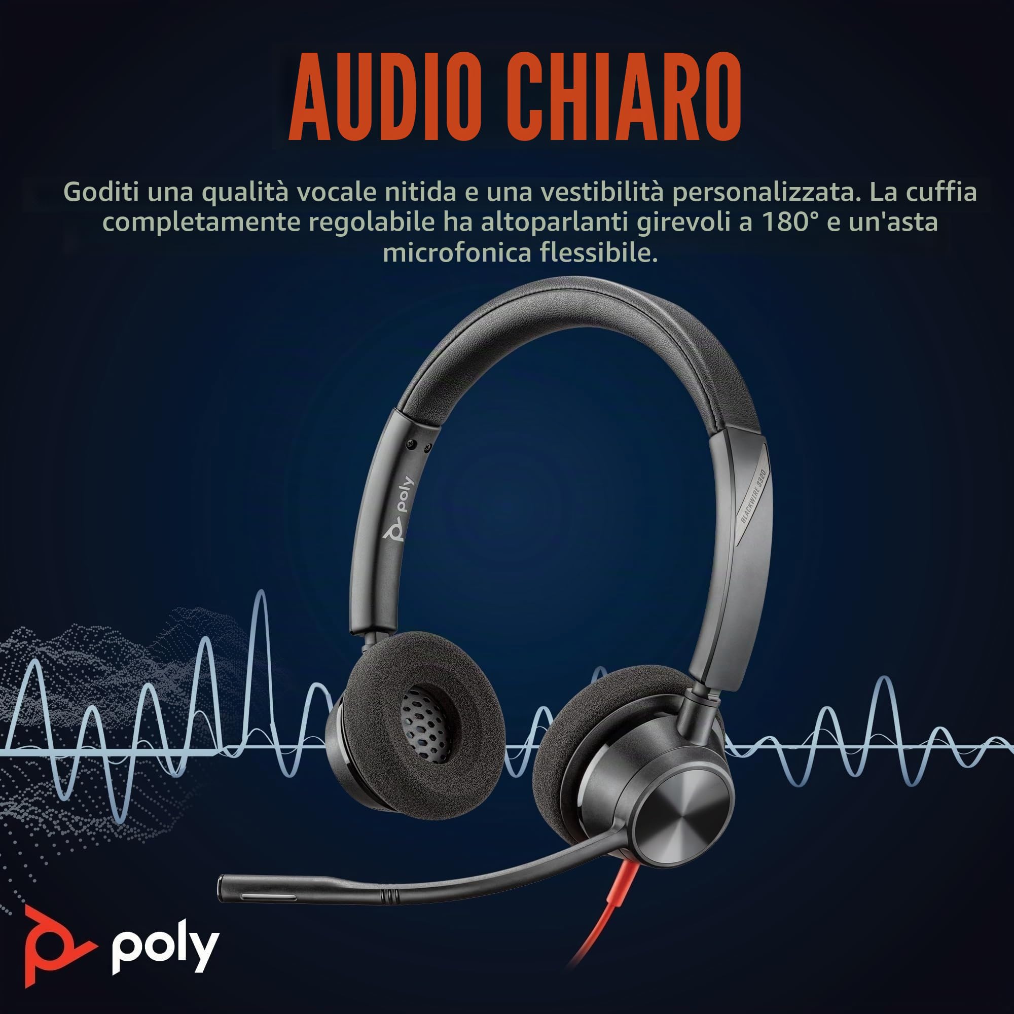 poly-blackwire-3320-cuffia-cablata-usb-a-usb-c-con-microfono-anti-rumore-certifi image 2