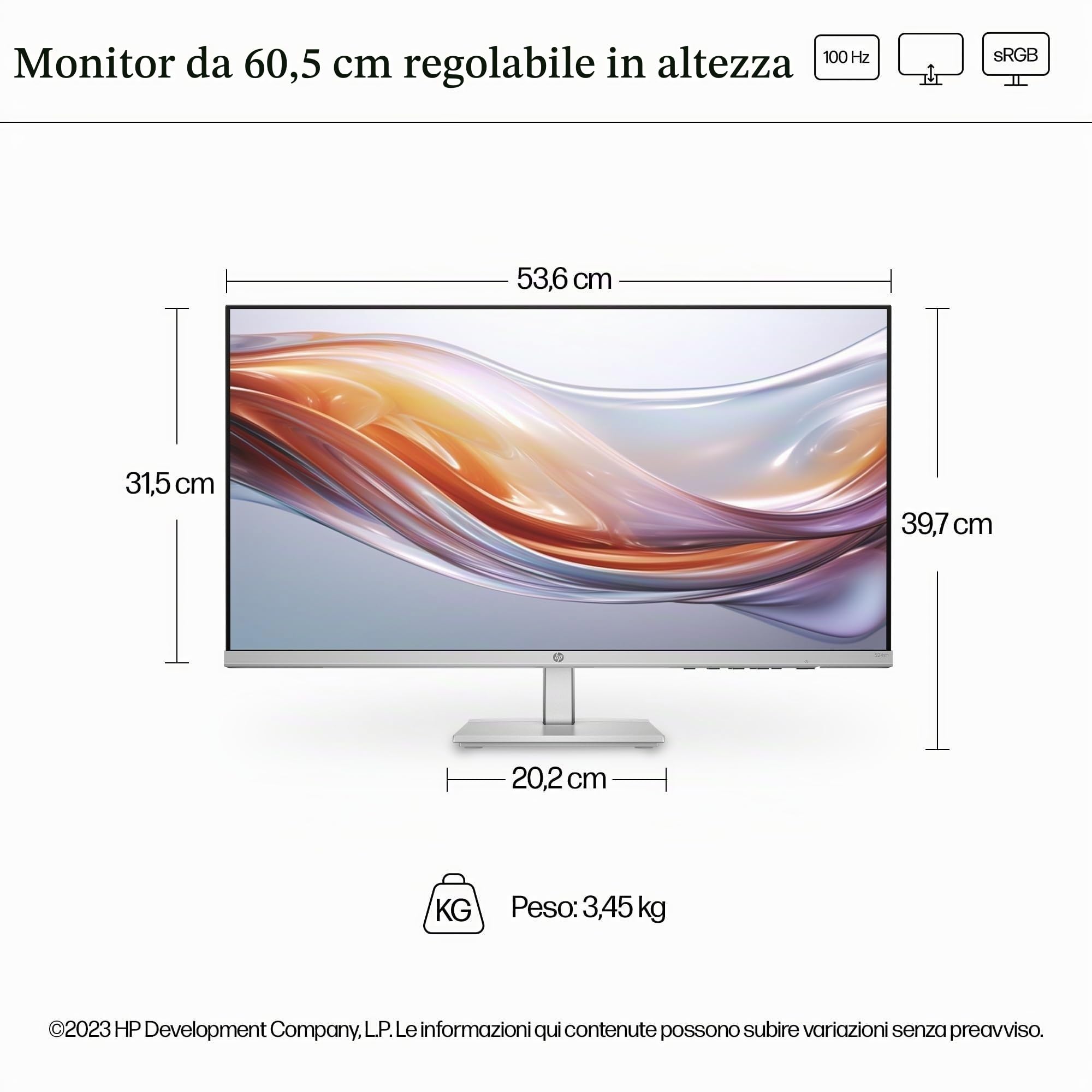 hp-524sh-monitor-23-8-full-hd-ips-100-hz-antiriflesso-con-eye-ease-5-ms-gtg-99-s image 2