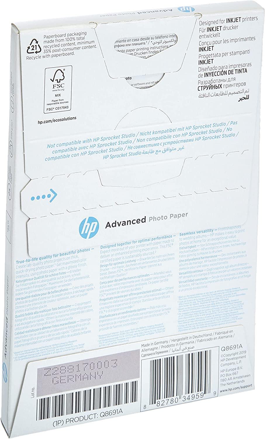 hp-advanced-q8691a-carta-fotografica-lucida-originale-10-x-15-cm-250-g-m-confezi image 2