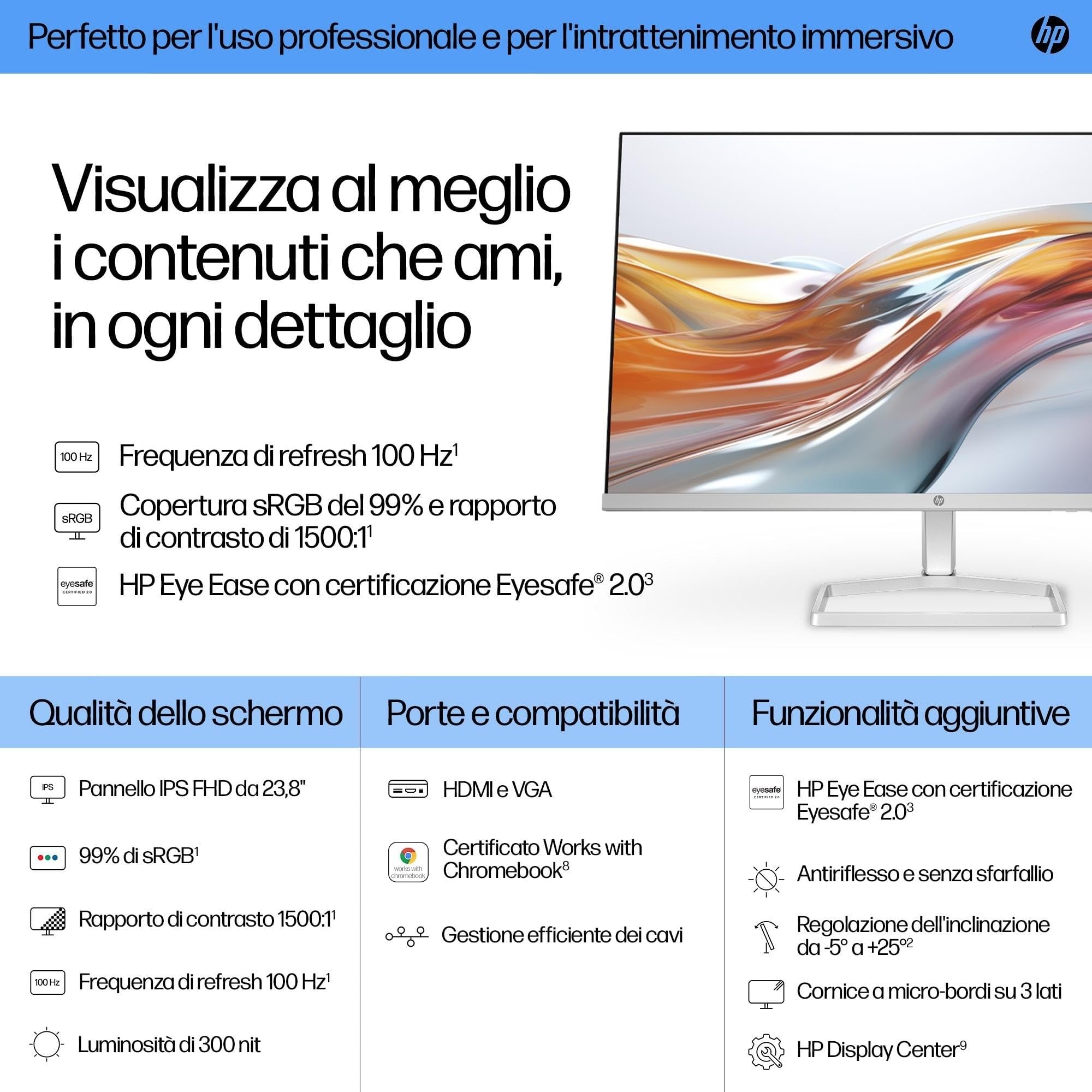 hp-524sw-monitor-23-8-fhd-ips-100-hz-antiriflesso-con-eye-ease-hdmi-e-vga-bianco image 3