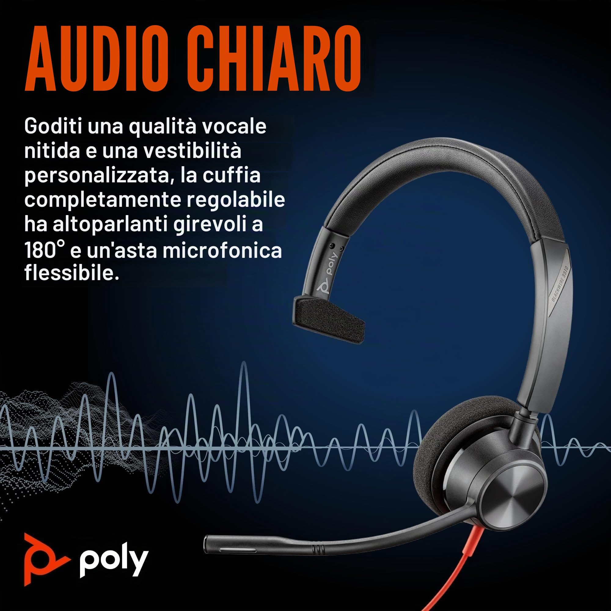 poly-blackwire-3310-cuffia-monoaurale-cablata-usb-a-usb-c-con-riduzione-rumore-e image 2